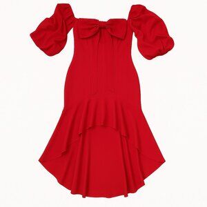 NWT LUXXEL Hi/Lo Ruffled Off-Shoulder Sleeve Large Bow Cocktail Party Dress M